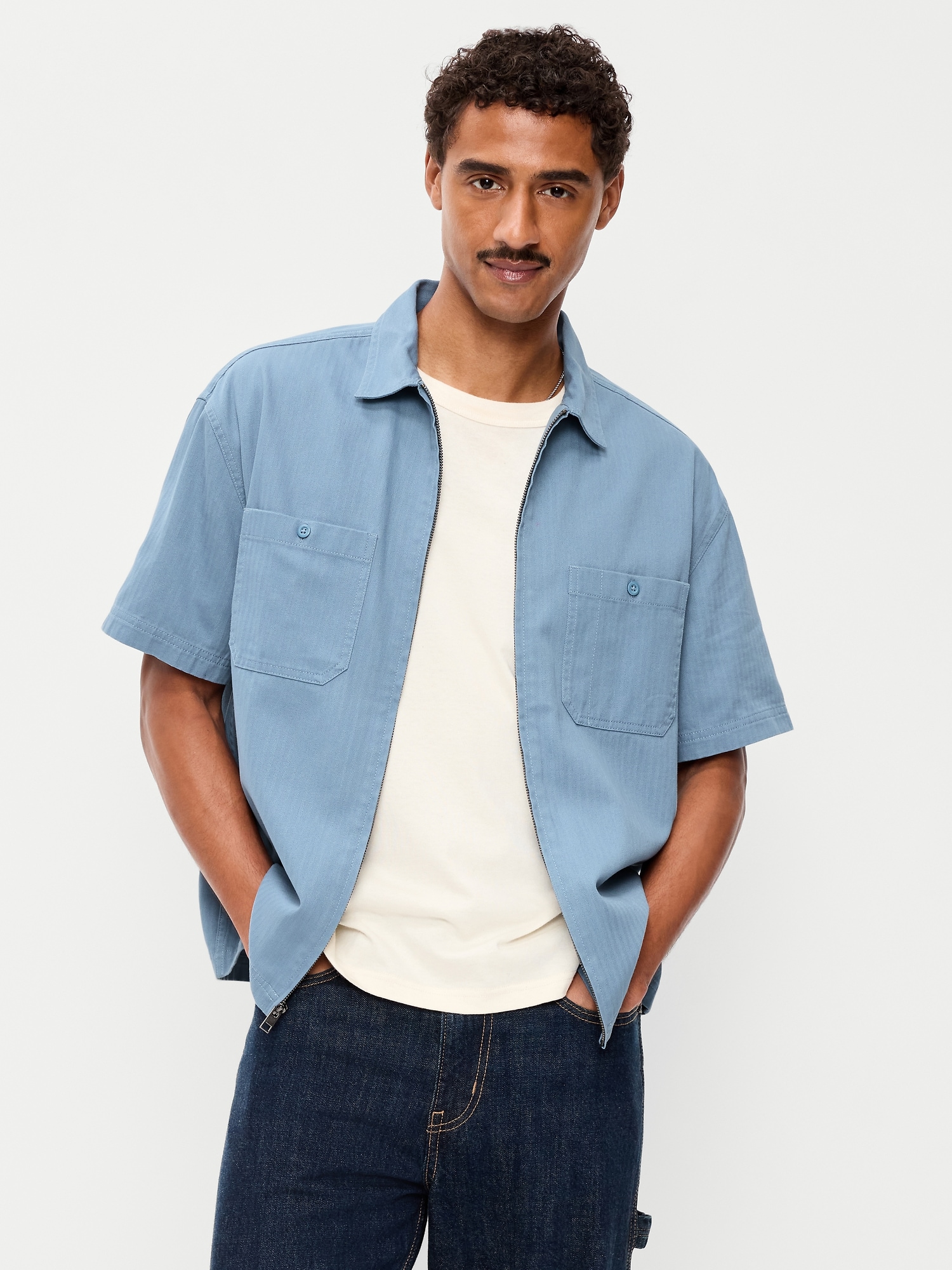 CHEMISE DE TRAVAIL AMPLE À CHEVRONS ET GLISSIÈRE