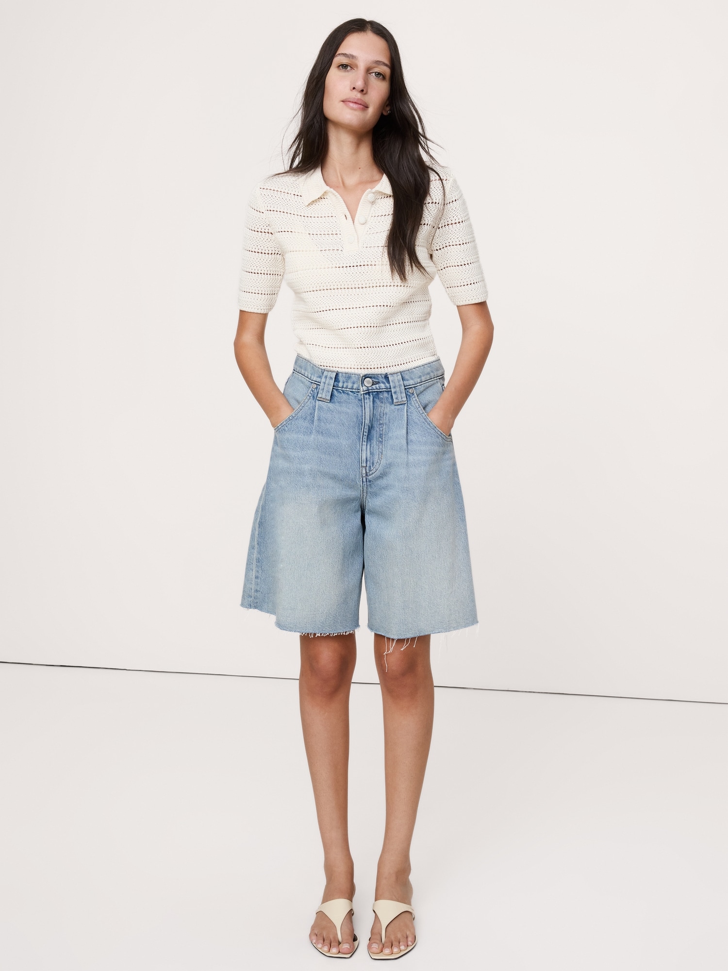 Mid-Rise Cotton Bermuda Short
