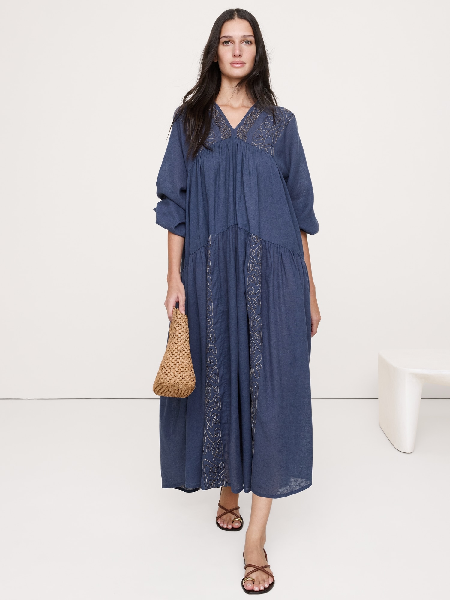 ROBE LONGUE TRAPÈZE EN LIN ET COTON
