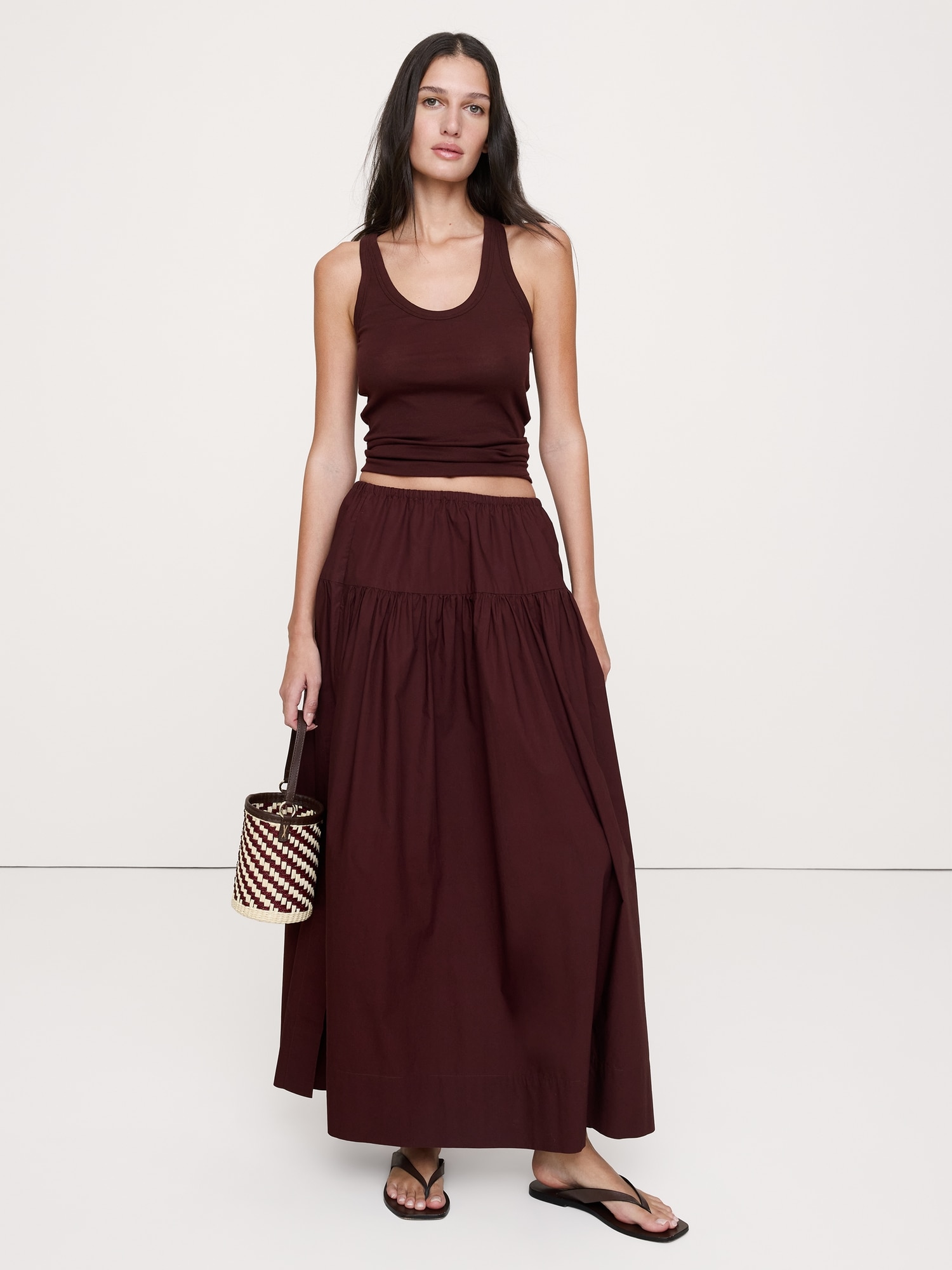 Airy Cotton Scoop-Neck Tank - Radicchio Burgundy