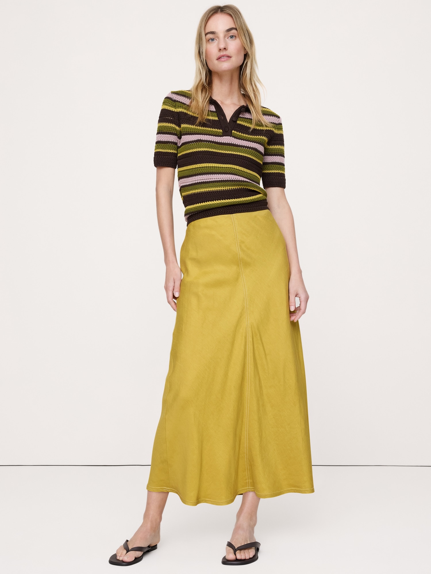 Viscose-Linen Bias-Cut Maxi Skirt