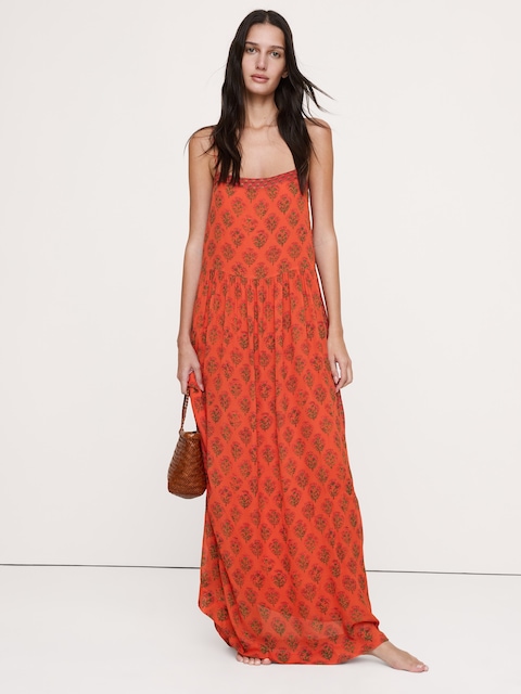 ROBE LONGUE À BRETELLES EN CRÊPE GEORGETTE