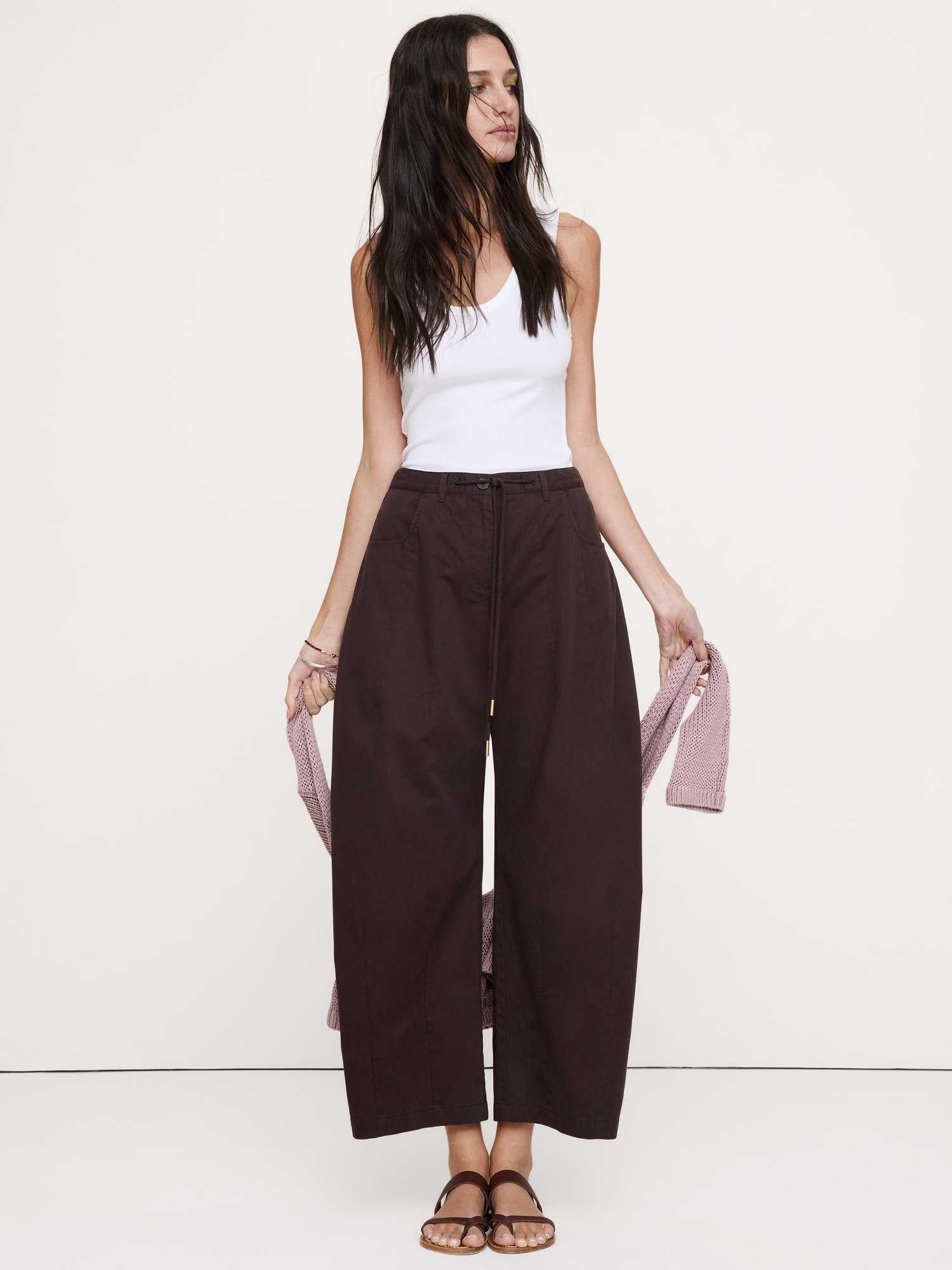 Mid-Rise Barrel Cotton Poplin Pant