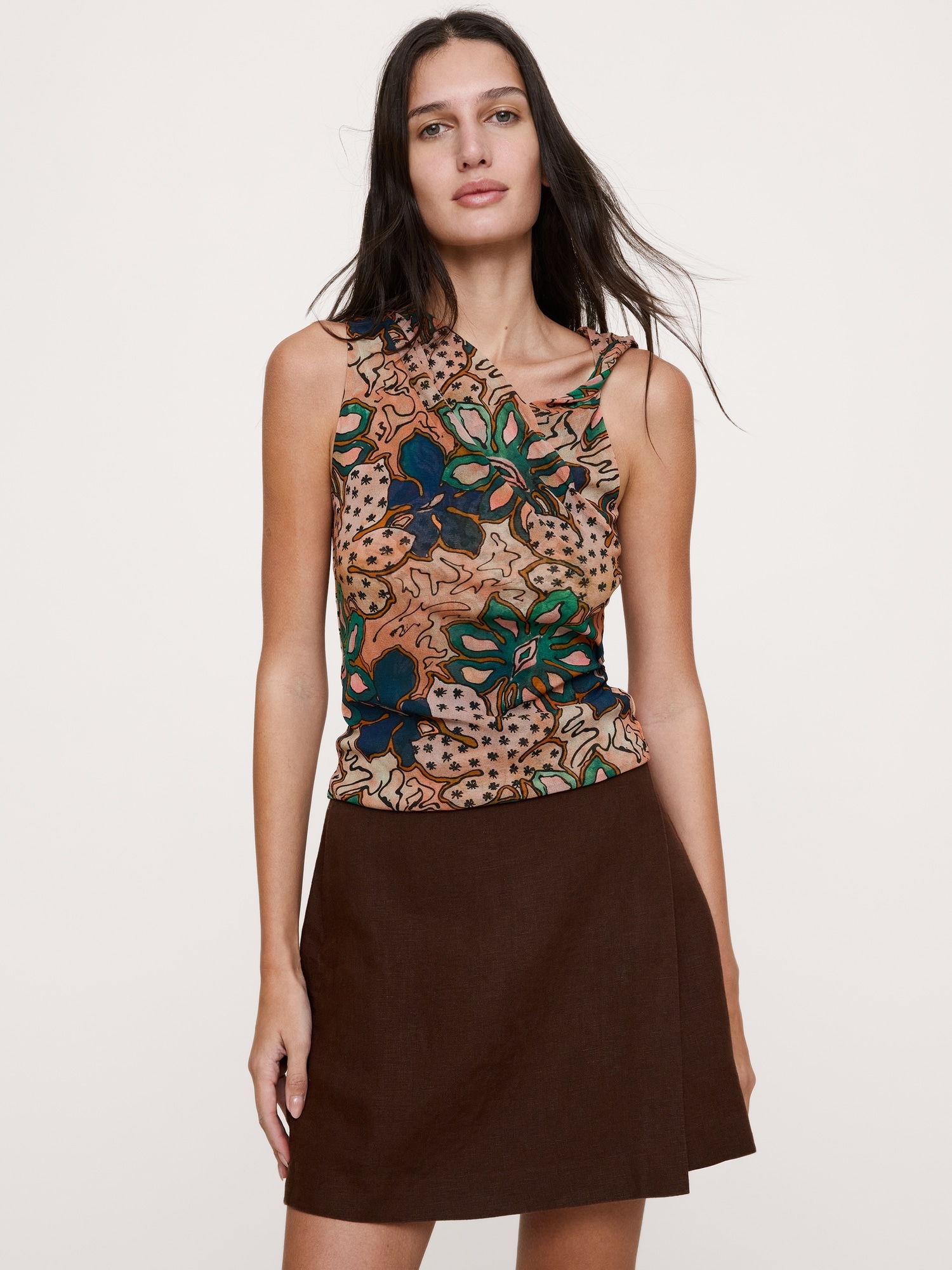 Mesh Twisted-Shoulder Top