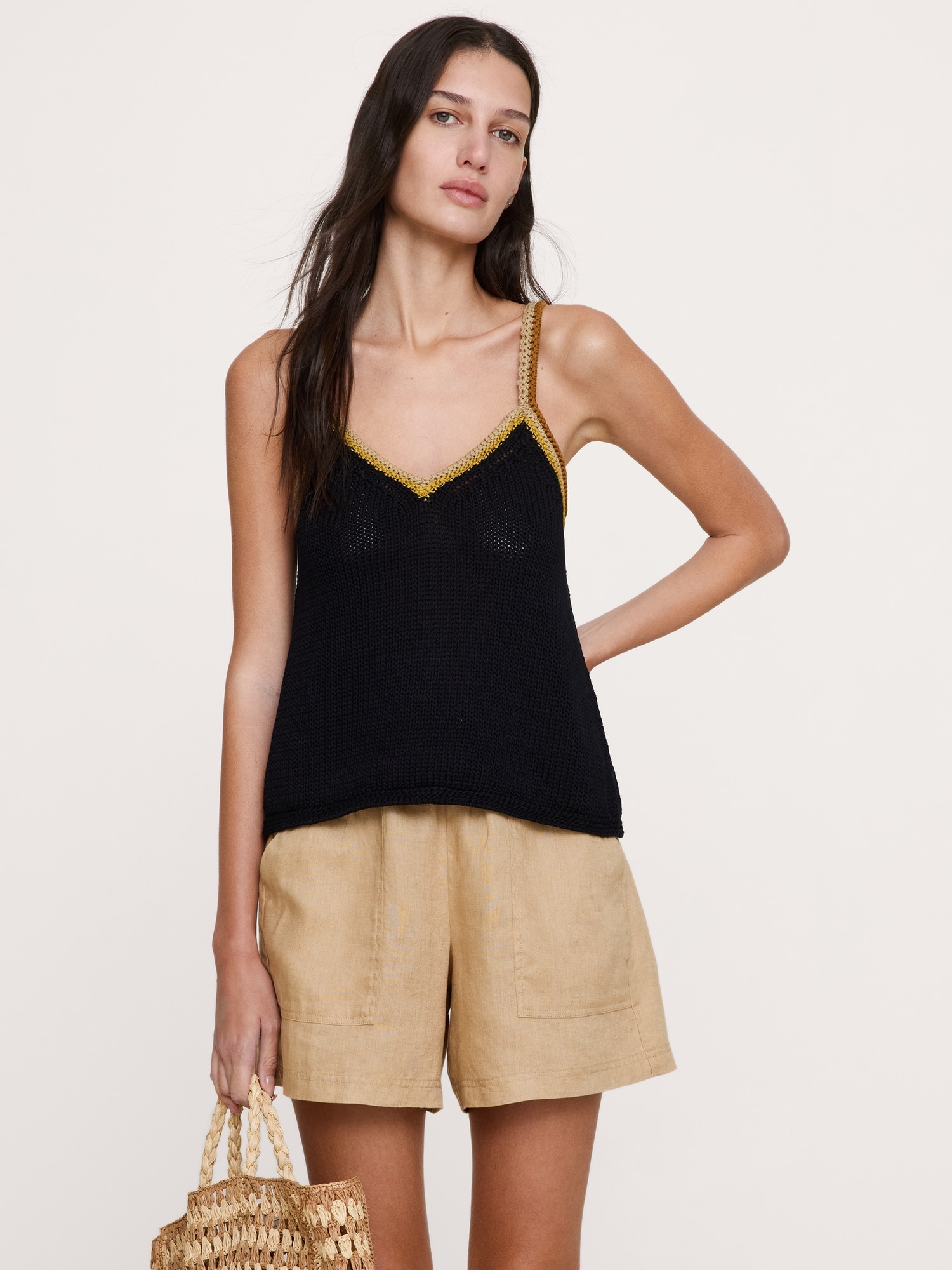 CAMISOLE À ENCOLURE EN V EN TRICOT DE COTON LITTORAL