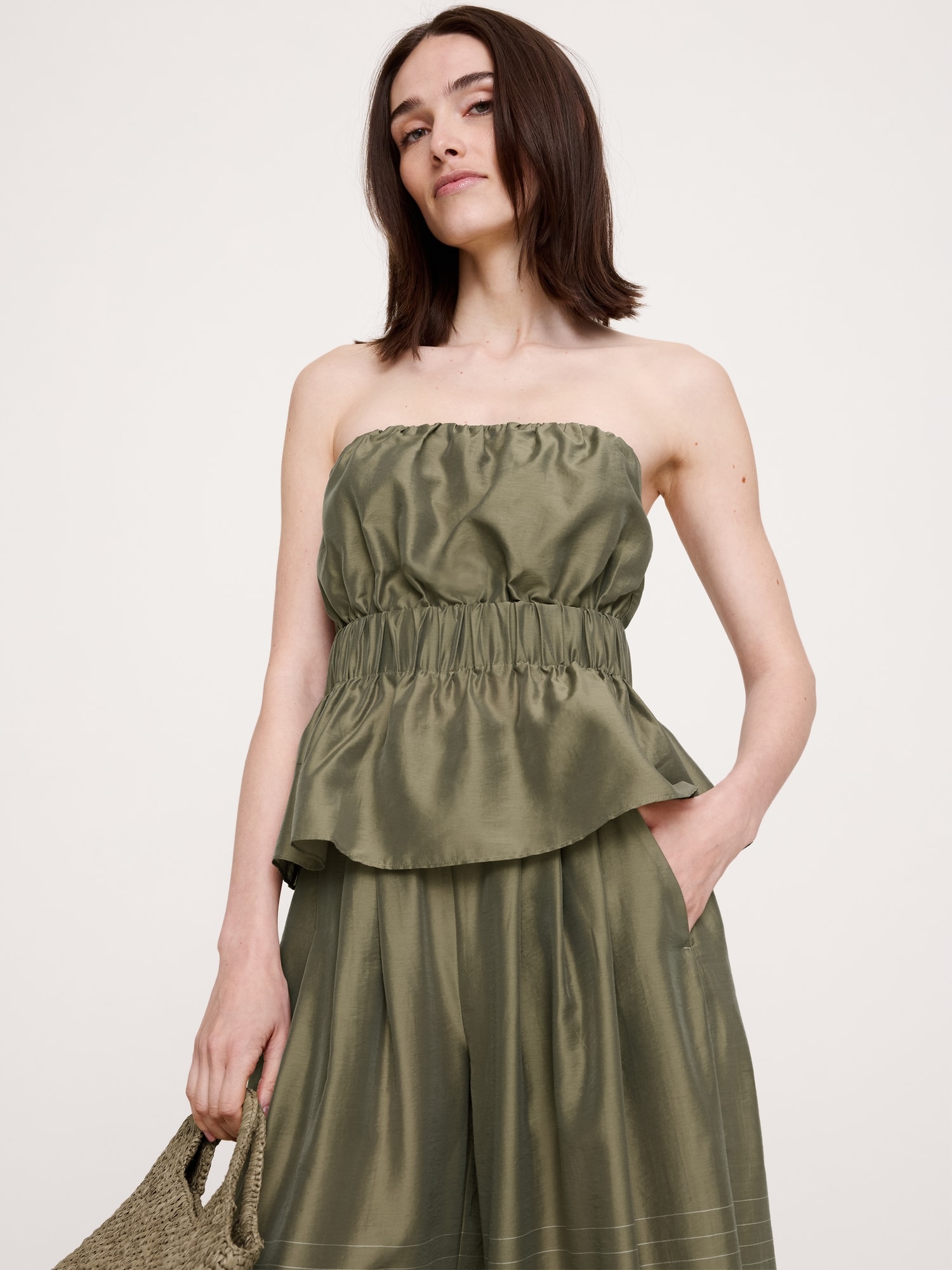 Strapless TENCEL™-Nylon Peplum Top | Banana Republic