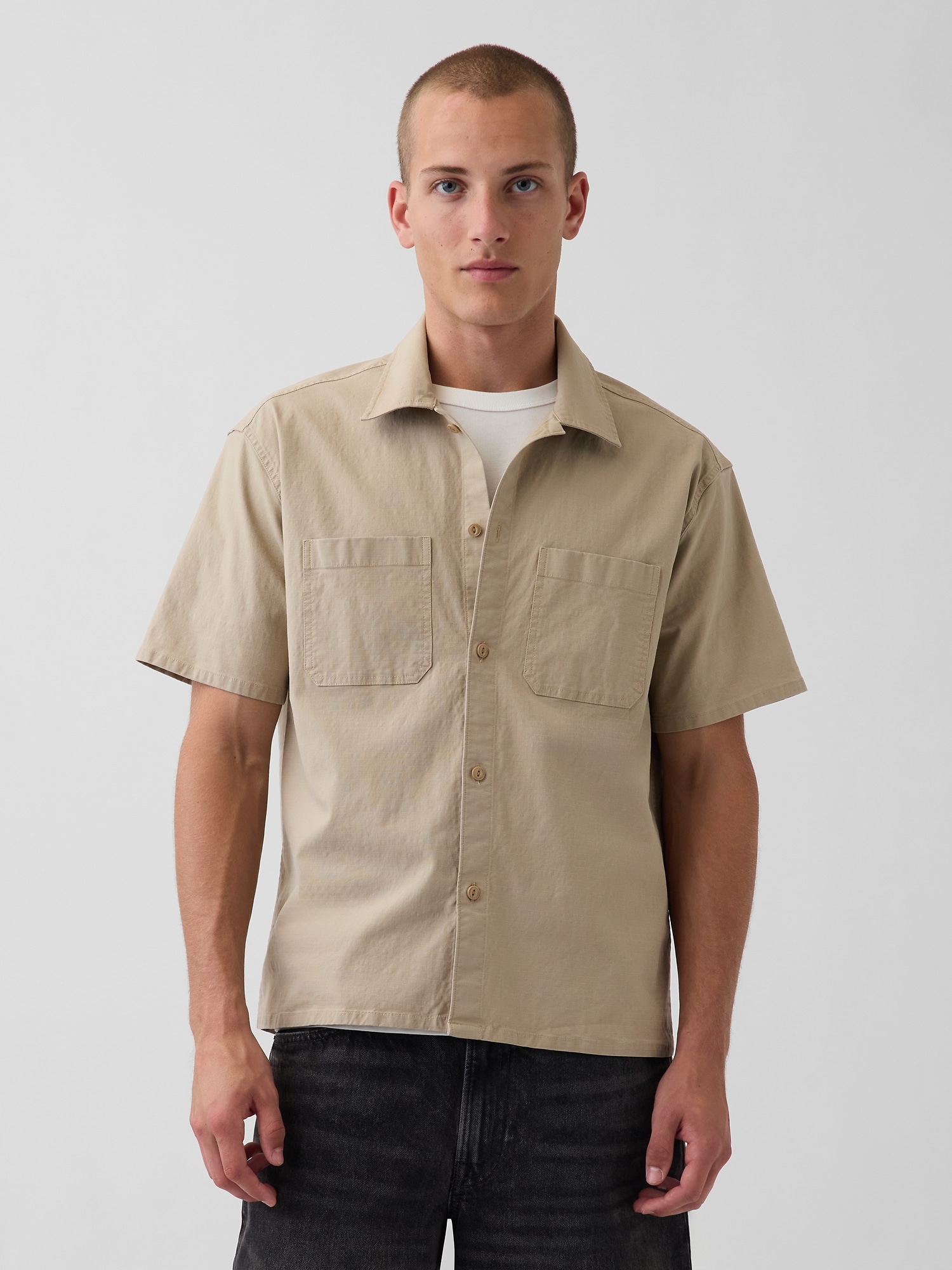Gap Relaxed Straight-hem Utility Shirt In Classic Khaki Tan