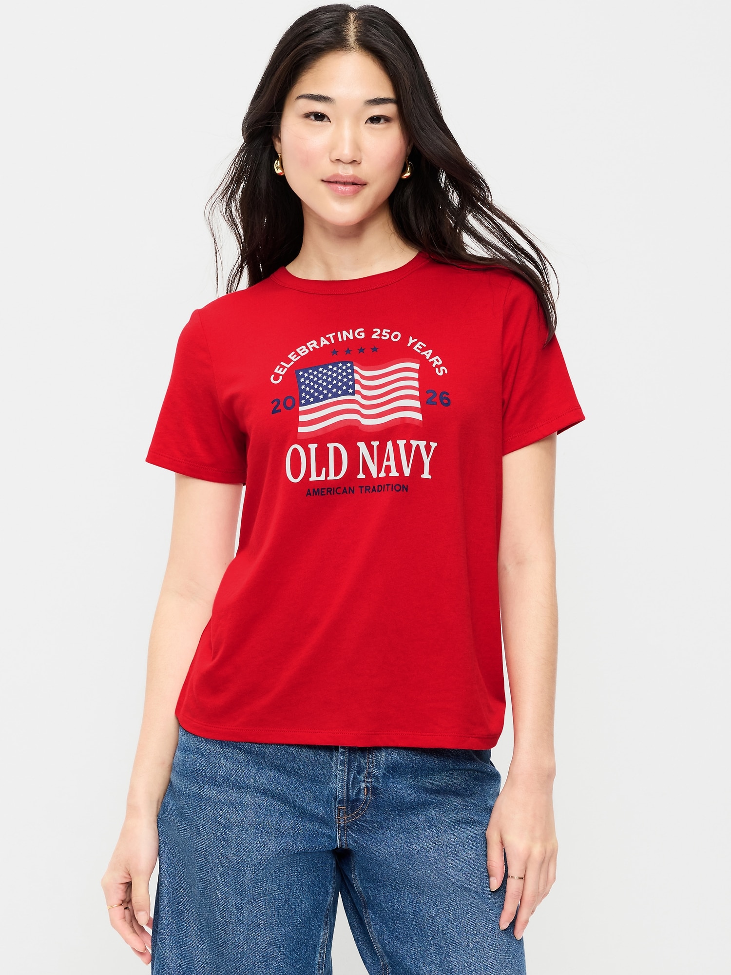 Crew-Neck Flag Graphic T-Shirt