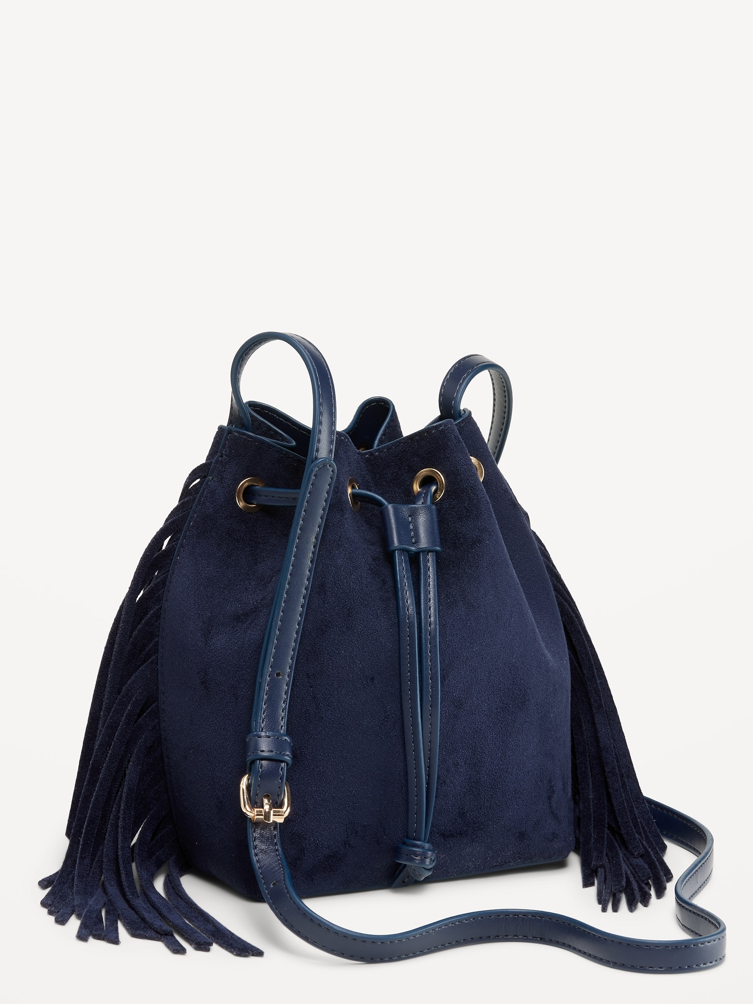 Drawstring Fringe Bucket Bag