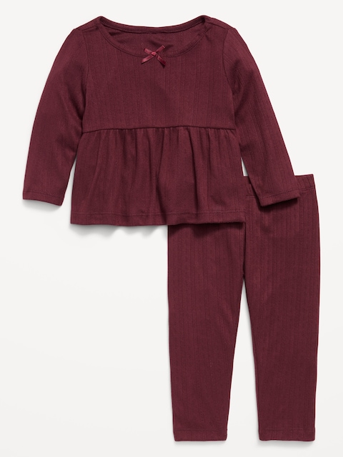 ENSEMBLE AVEC PANTALON ET HAUT EN TRICOT POINTELLE À MANCHES LONGUES POUR BÉBÉ