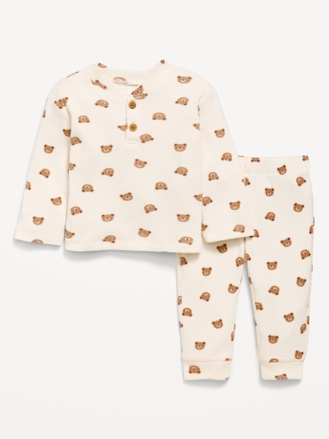 ENSEMBLE AVEC PANTALON ET HAUT HENLEY À MANCHES LONGUES EN TRICOT GAUFRÉ POUR BÉBÉ
