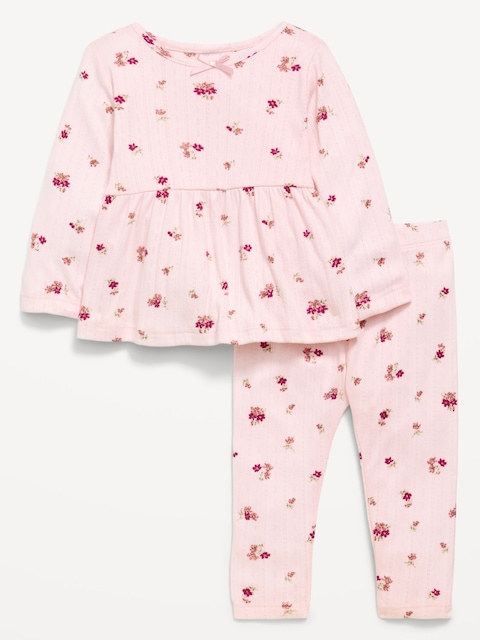 ENSEMBLE AVEC PANTALON ET HAUT EN TRICOT POINTELLE À MANCHES LONGUES POUR BÉBÉ