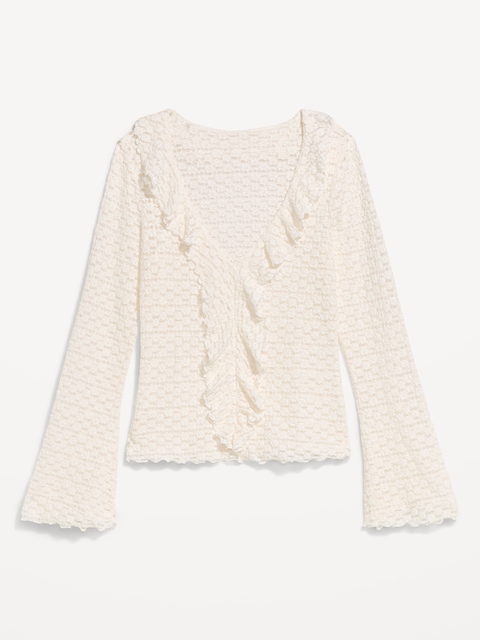 Fitted Bell-Sleeve Ruffle Top