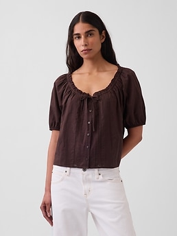 Elbow-Sleeve Crop Pintuck Top | Gap