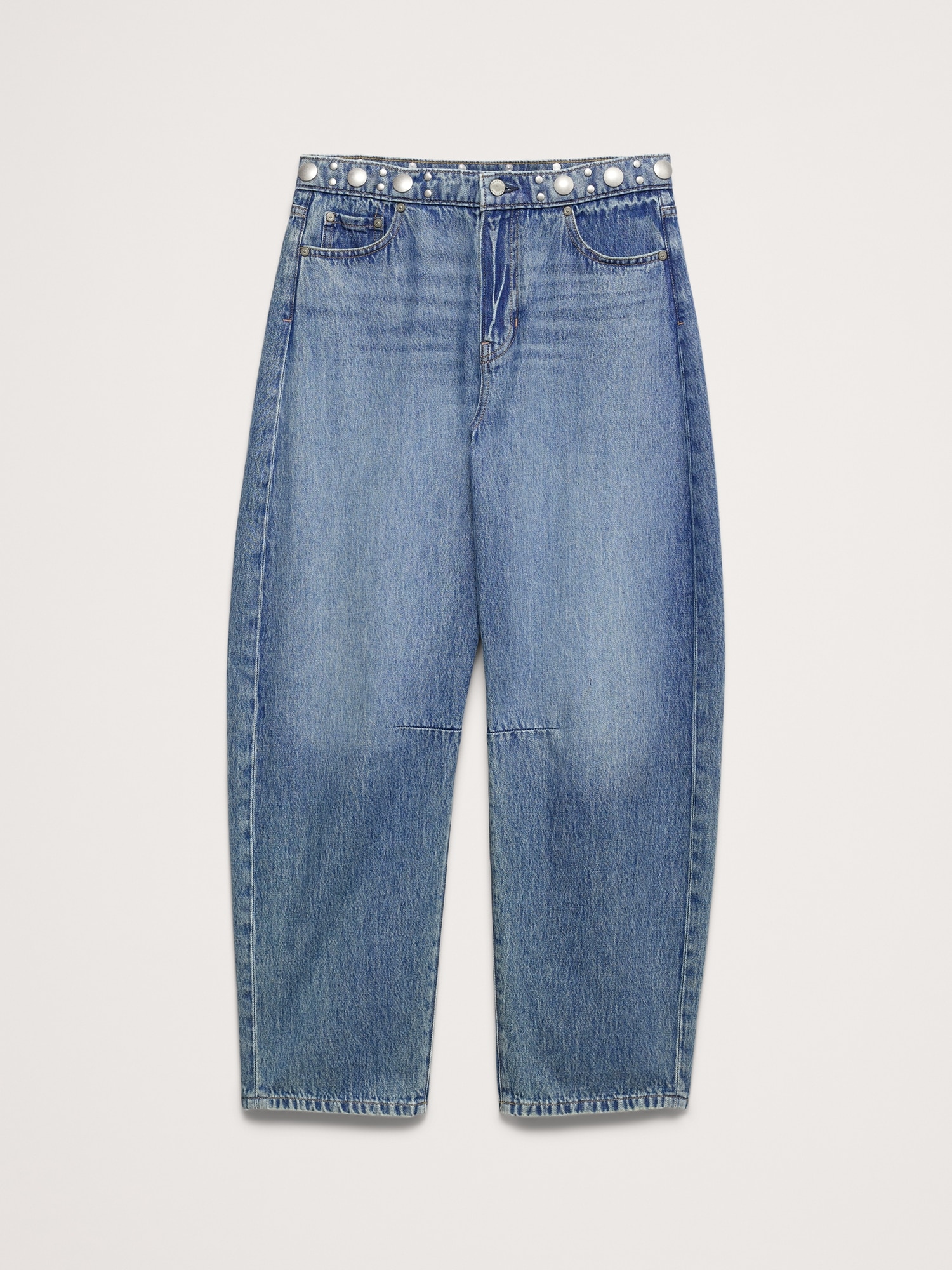 Mid-Rise Barrel Studded Ankle Jean