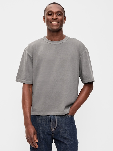 T-SHIRT COURT EN TISSU ÉPAIS TEINT EN PLONGÉE