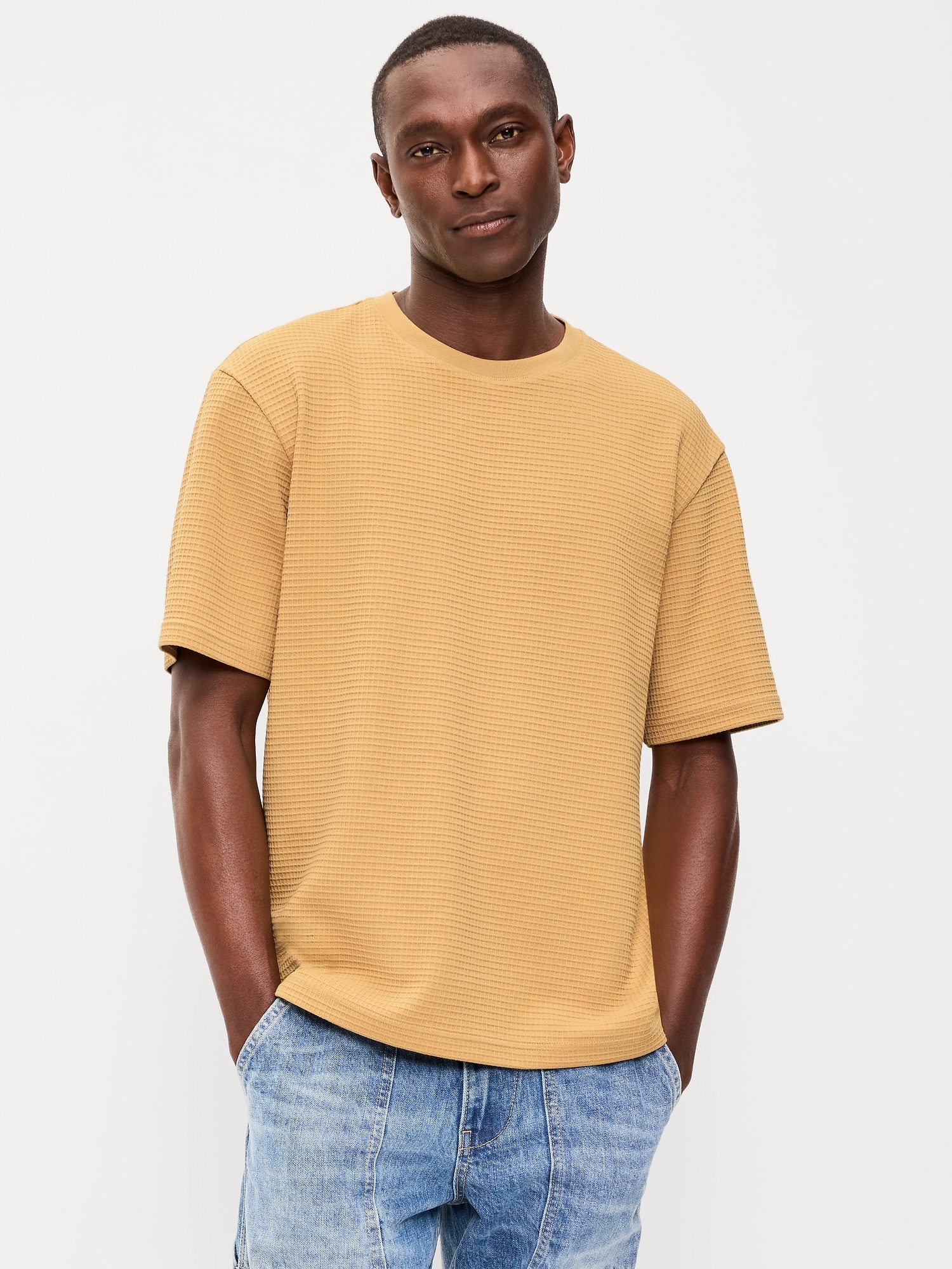 T-SHIRT DÉCONTRACTÉ EN TISSU GAUFRÉ TEXTURÉ À MANCHES COURTES