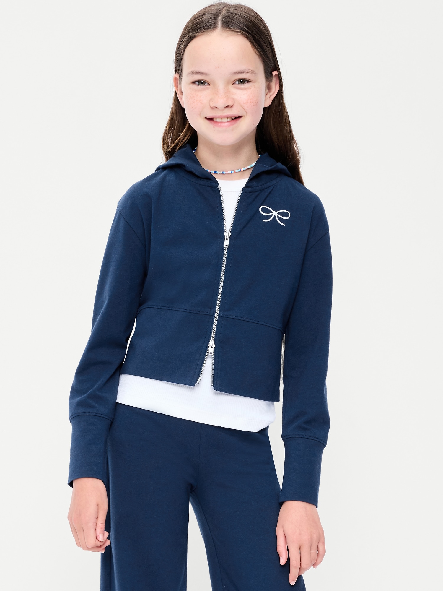 Fitted Cropped 2-Way-Zip Hoodie for Girls