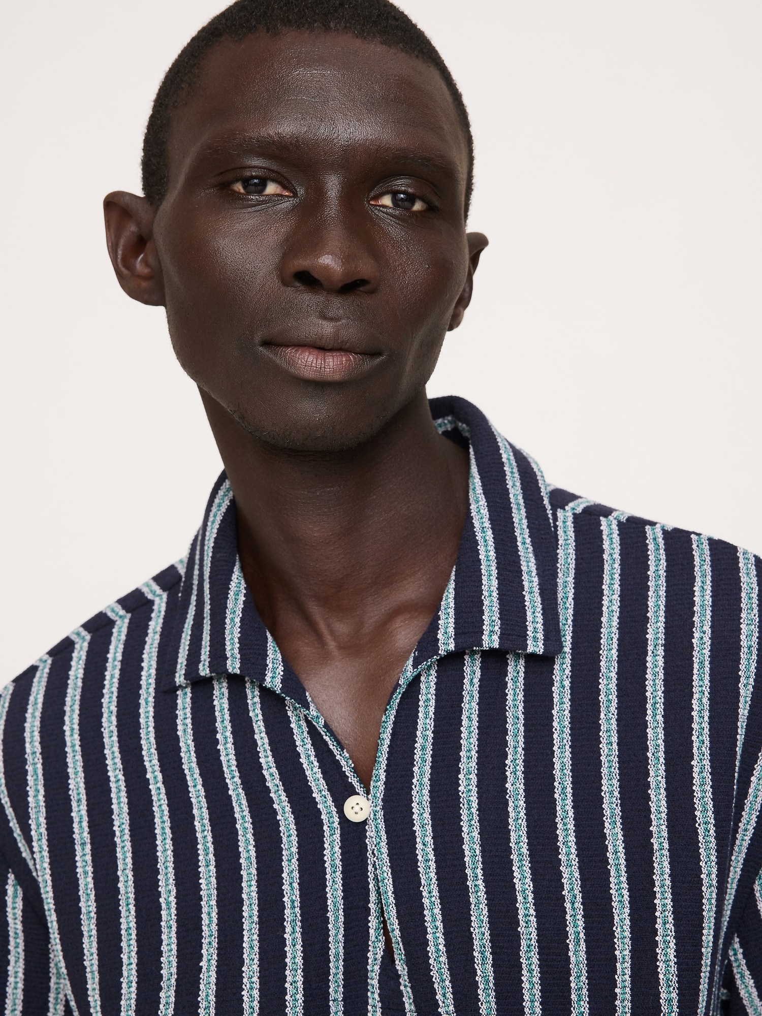 Jacquard Stripe Open Collar Polo