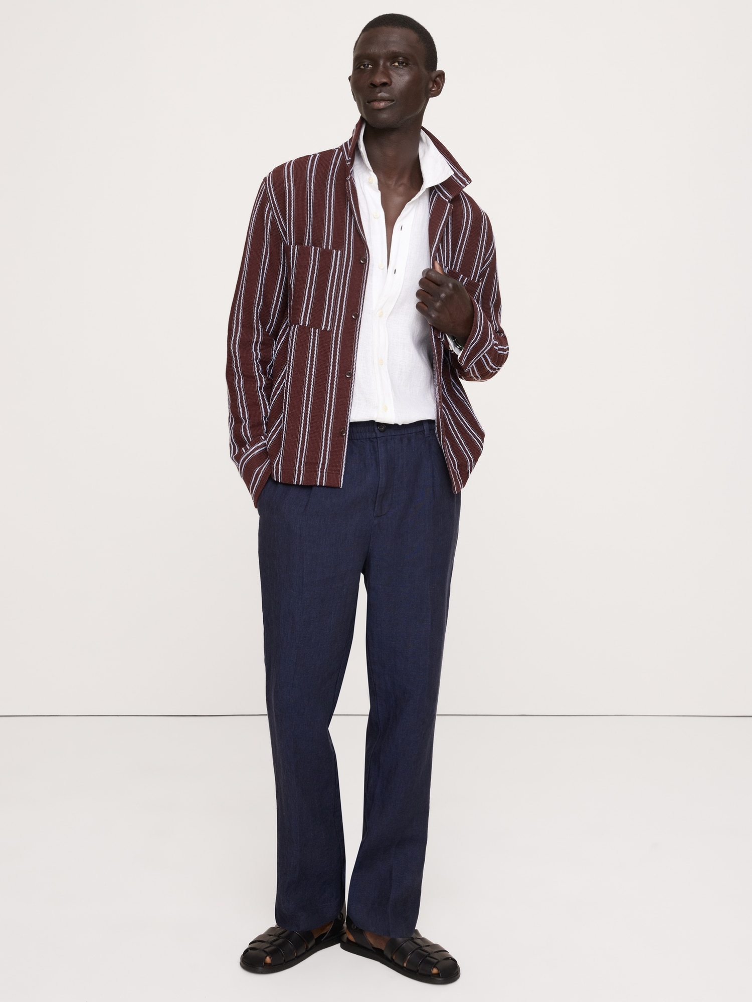 PANTALON DROIT HABILLÉ À TAILLE EXTENSIBLE EN LIN