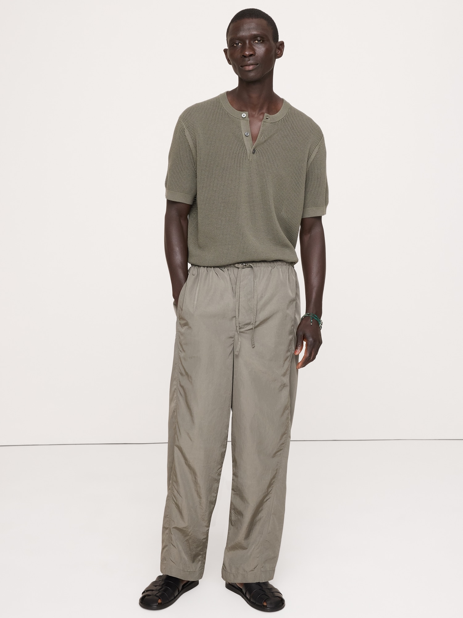 PANTALON AMPLE À CORDON DE SERRAGE EN NYLON - Vert Aigue