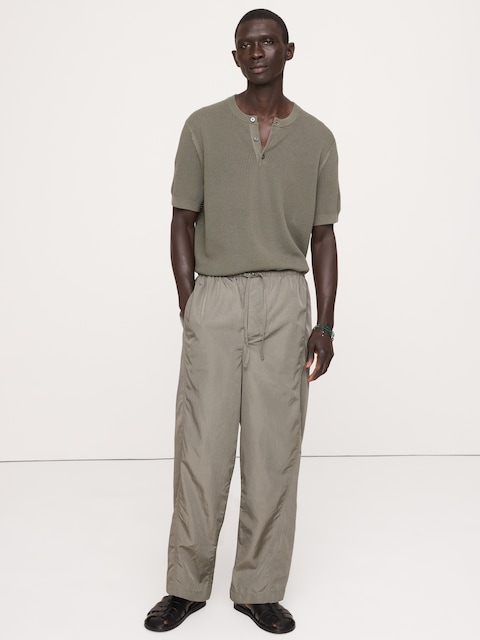 PANTALON AMPLE À CORDON DE SERRAGE EN NYLON - Vert Aigue