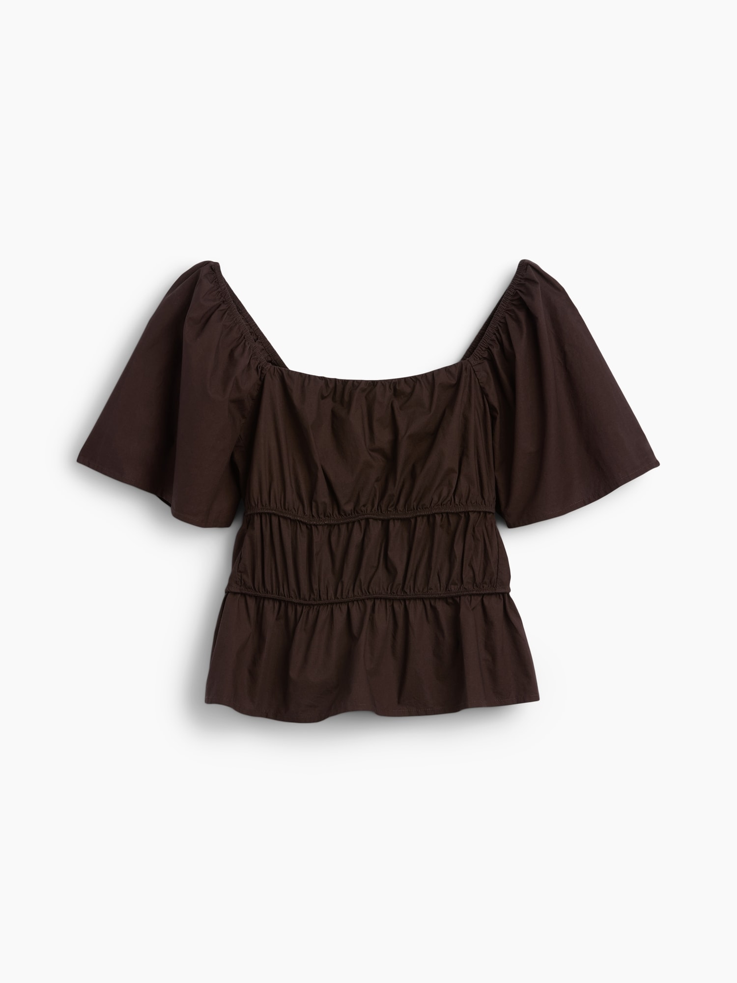 Square-Neck Flutter-Sleeve Peplum Top