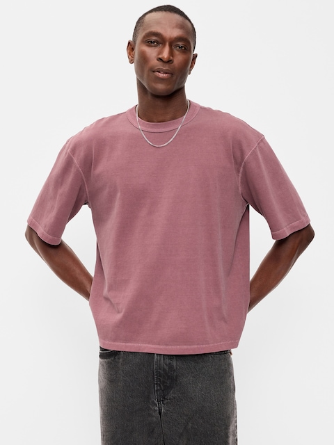 T-SHIRT COURT EN TISSU ÉPAIS TEINT EN PLONGÉE