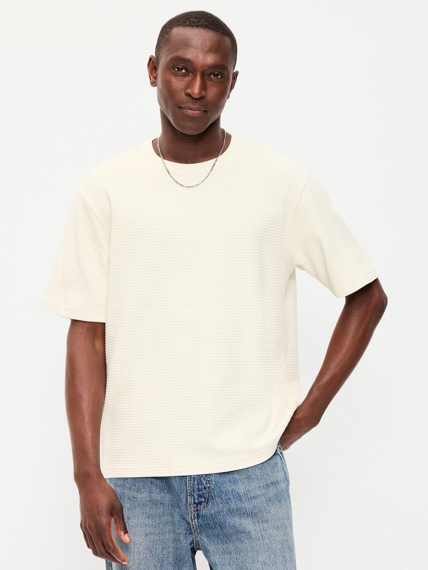 Relaxed Short-Sleeve Textured Waffle T-Shirt