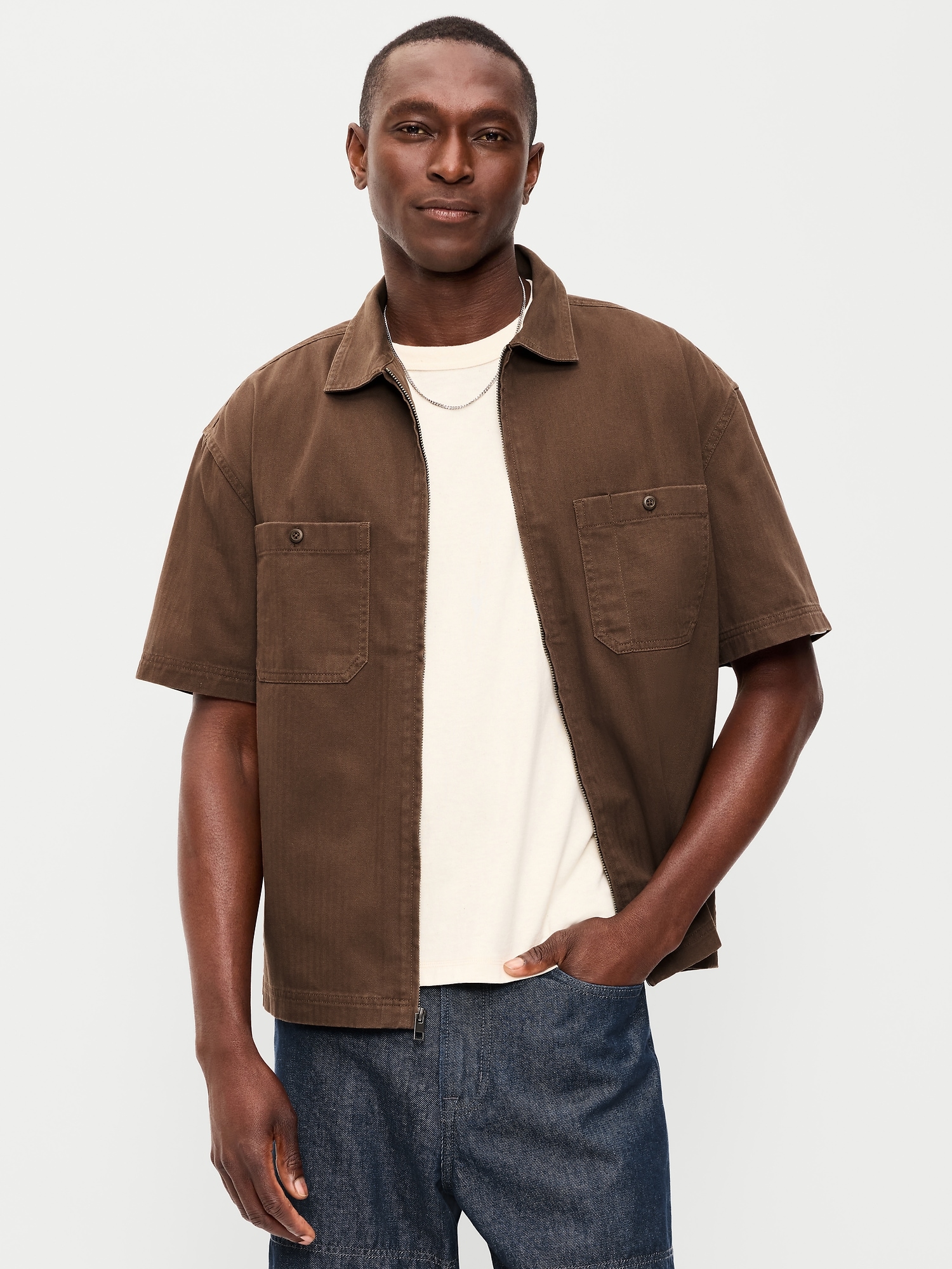 CHEMISE DE TRAVAIL AMPLE À CHEVRONS ET GLISSIÈRE