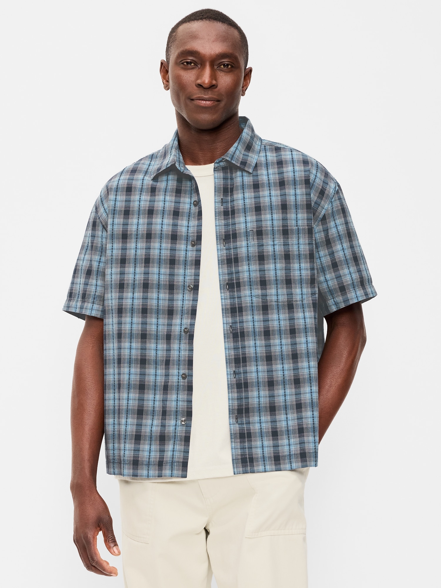CHEMISE À POCHE TEXTURÉE À COUPE AMPLE À CARREAUX