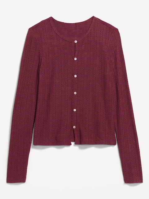 HAUT EN TRICOT POINTELLE À MANCHES LONGUES BOUTONNÉ SUR LE DEVANT