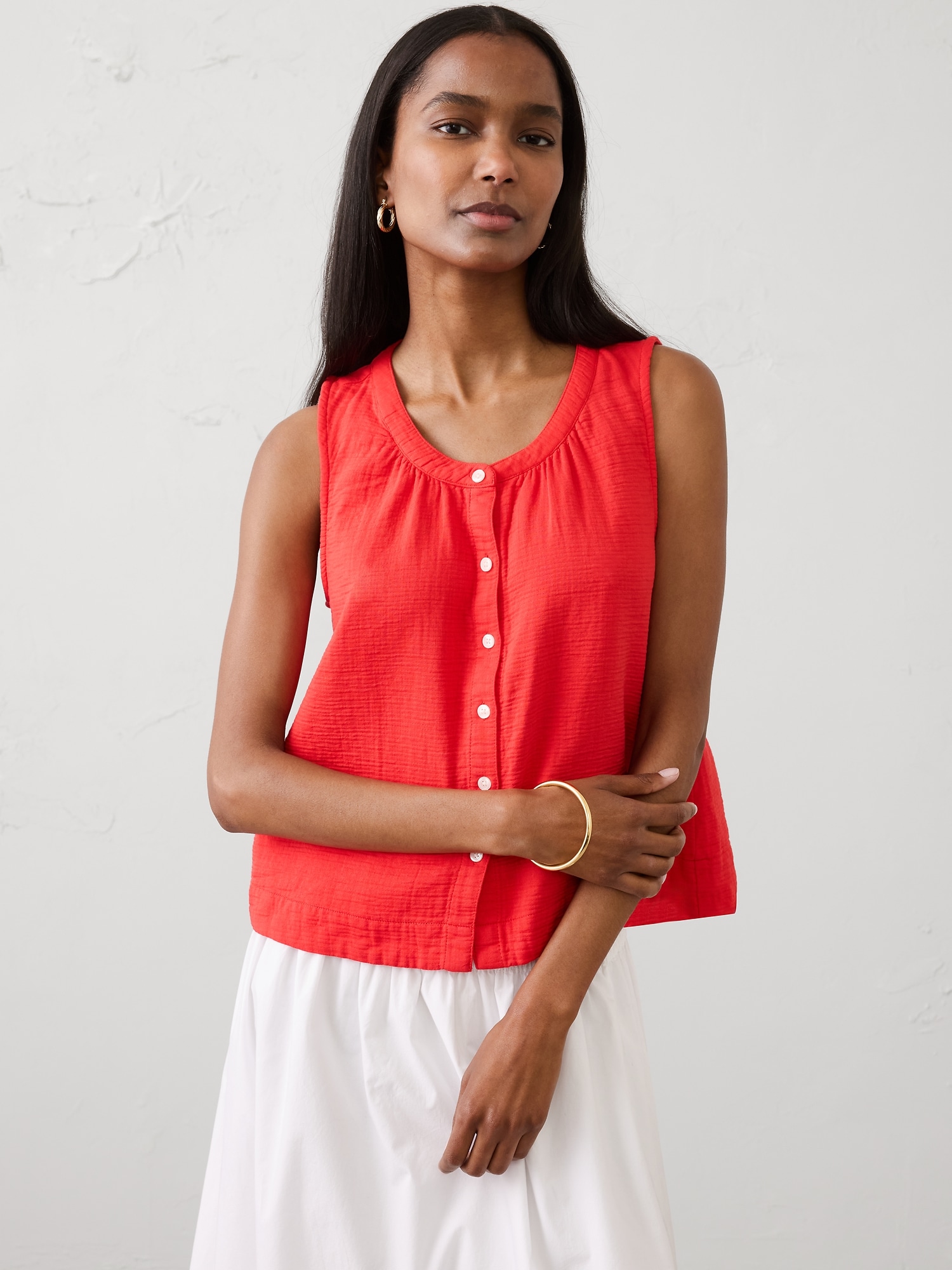 Gauze Shirred Shirt