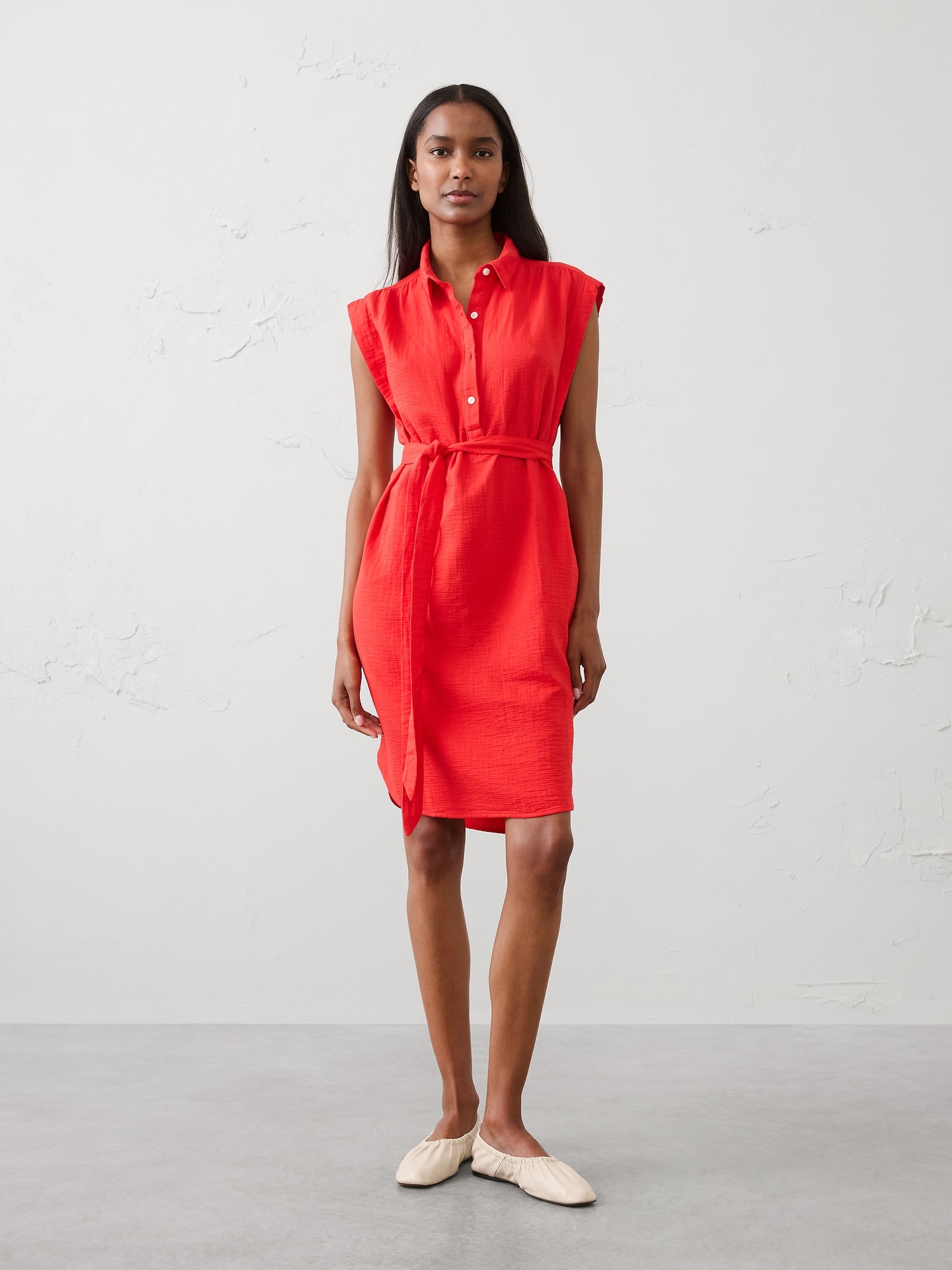 Gauze Above-Knee Shirtdress