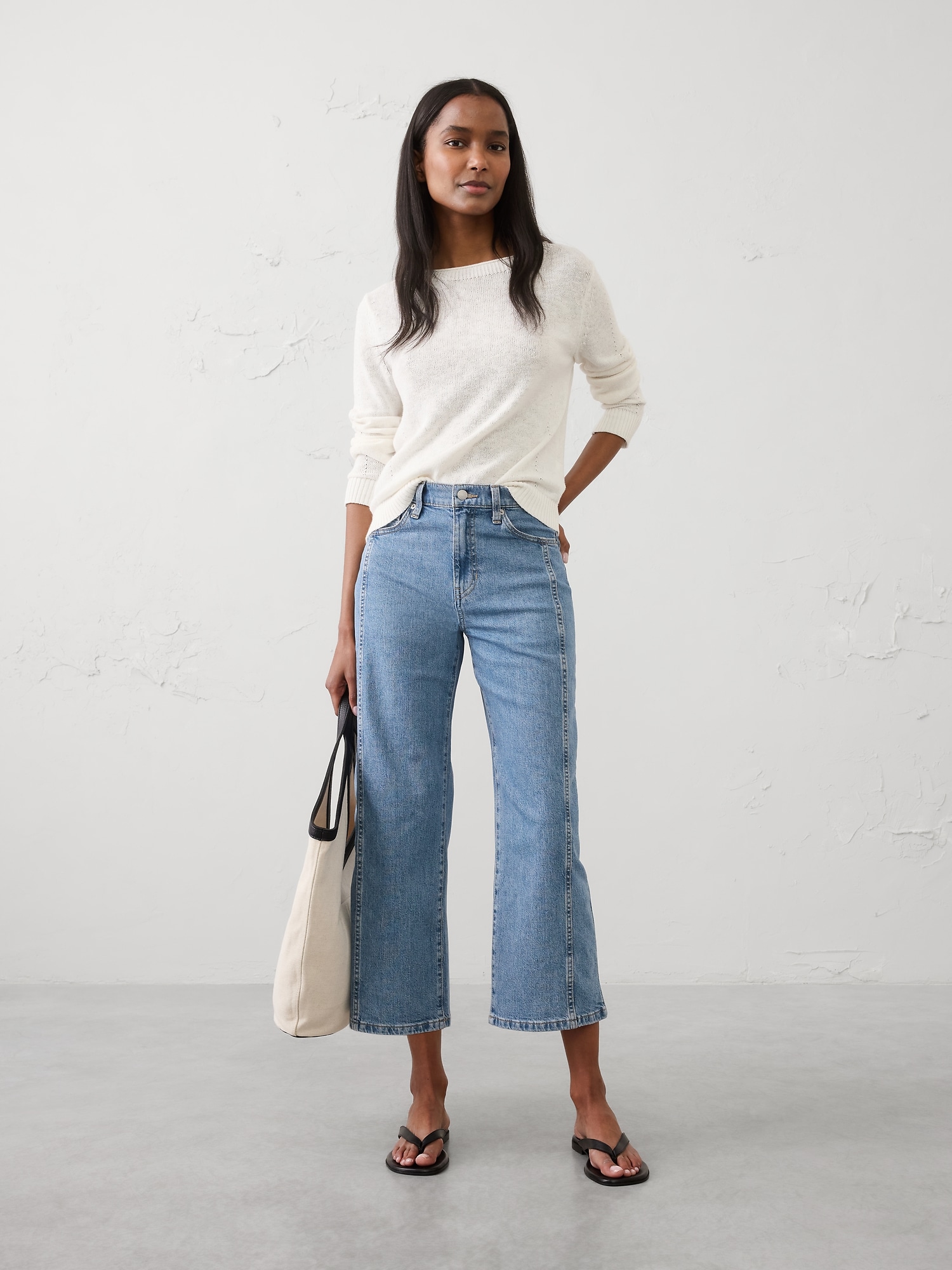 Straight-Leg High-Rise Pieced Cropped Jean