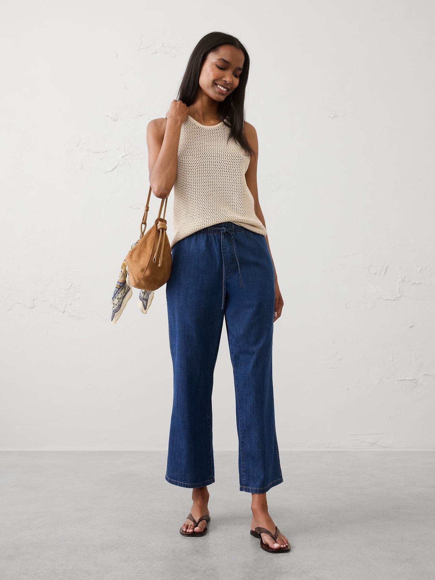 Straight-Leg Mid-Rise Summerweight Pull-On Jean