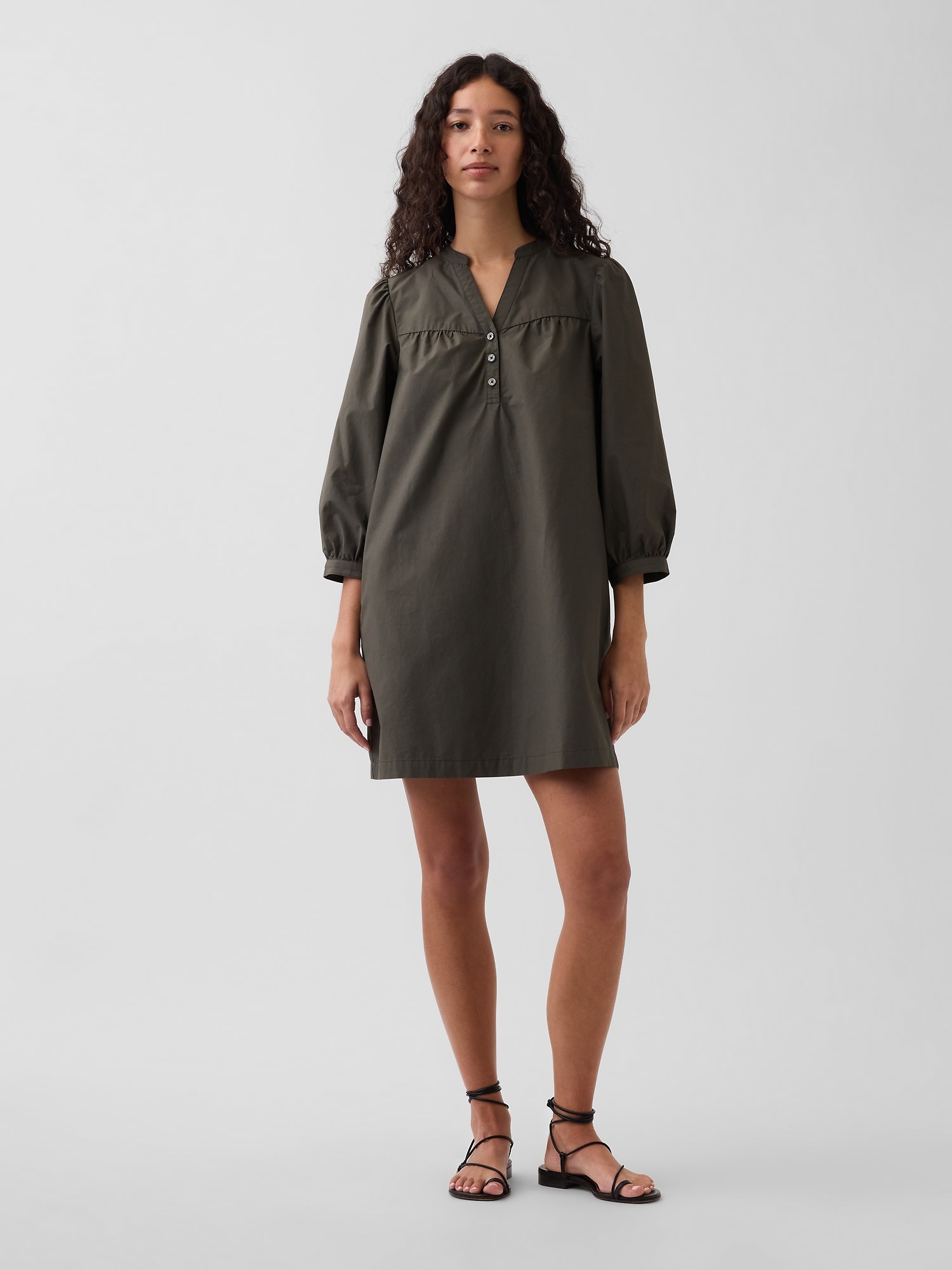 ROBE COURTE À ENCOLURE HENLEY EN POPELINE