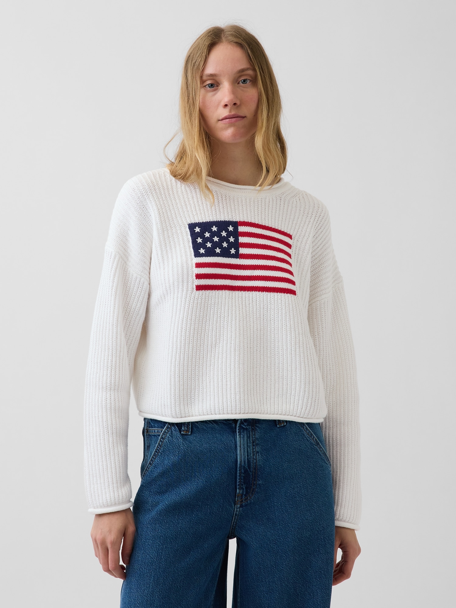100% Cotton Oversized Americana Crop Sweater