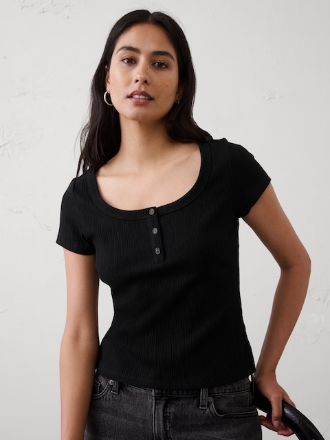 T-SHIRT HENLEY CÔTELÉ MOIRÉ