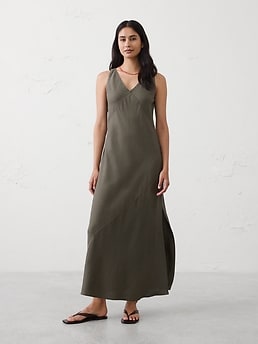 banana republic outlet linen dress Women's Linen-Blend Cutout Tie-Front Midi Dress Forage Floral Blue Regular Size 6