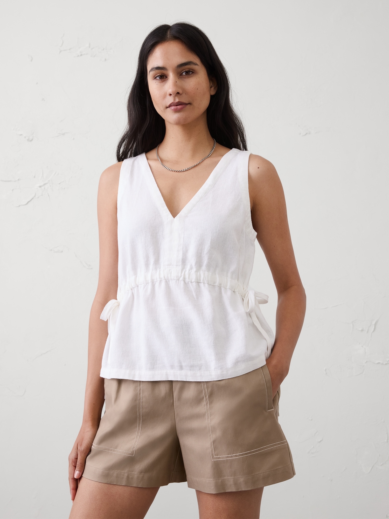 Linen-Blend Side-Ties Top