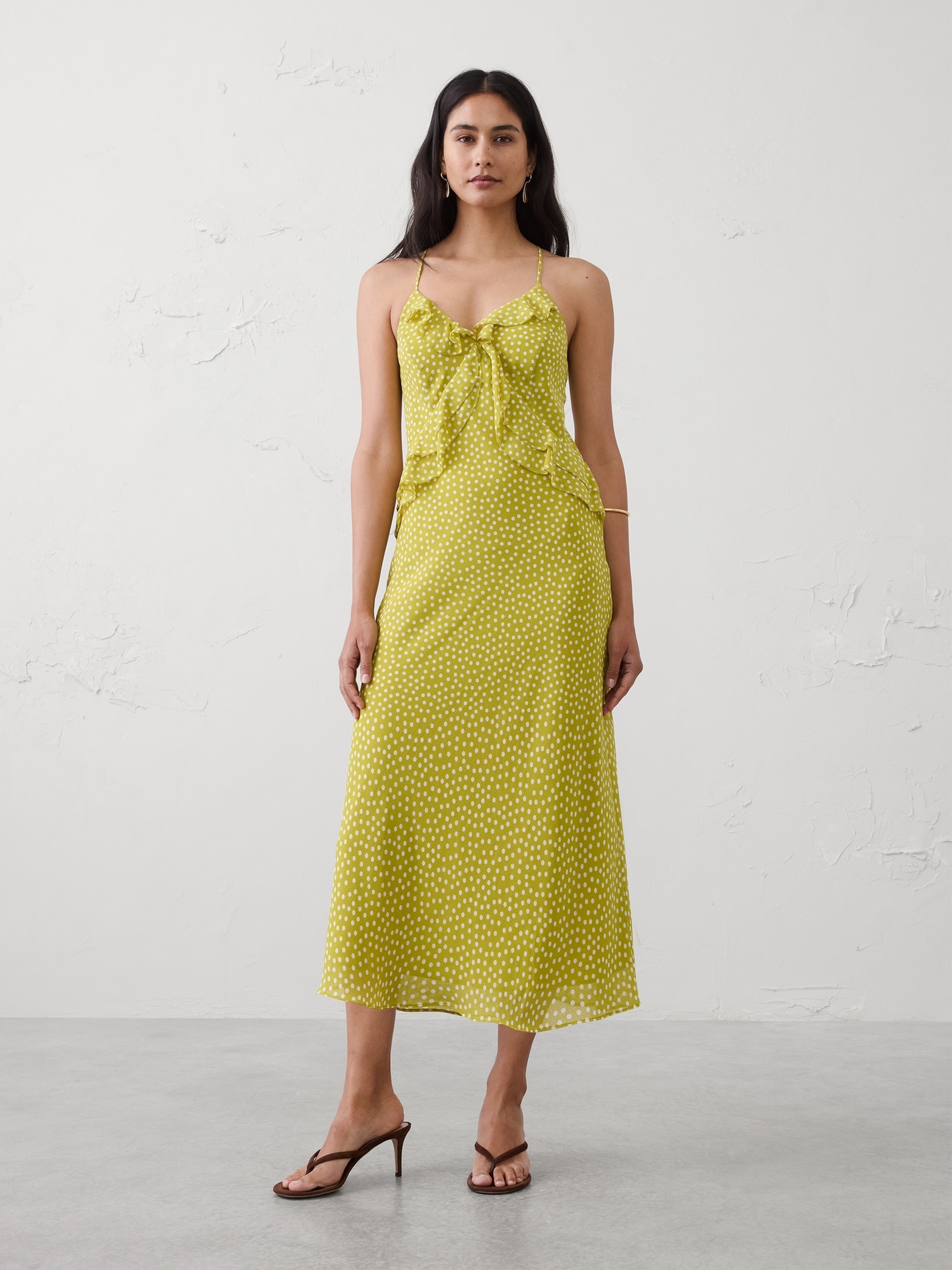 Chiffon Bias Ruffle Midi Dress