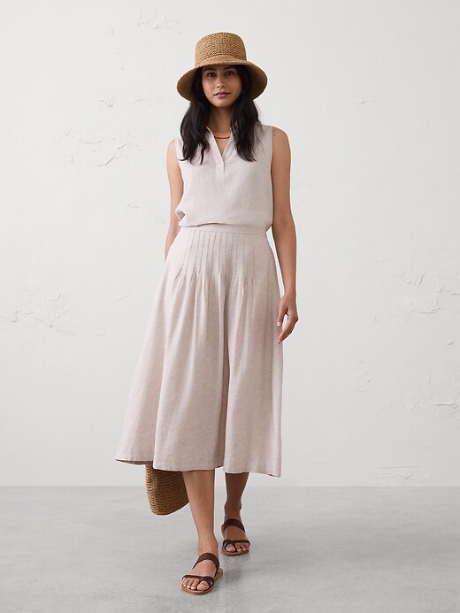 Linen-Blend Pintuck Midi Skirt | Banana Republic Factory
