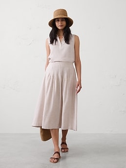 Linen-Blend Pintuck Midi Skirt | Banana Republic Factory