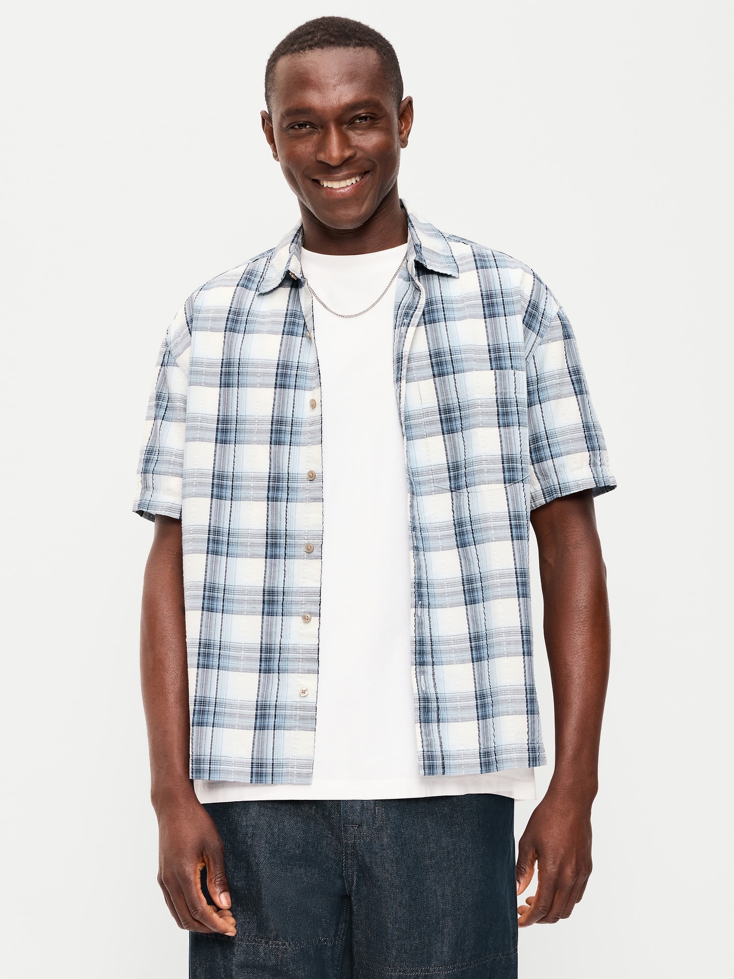 CHEMISE À POCHE TEXTURÉE À COUPE AMPLE À CARREAUX