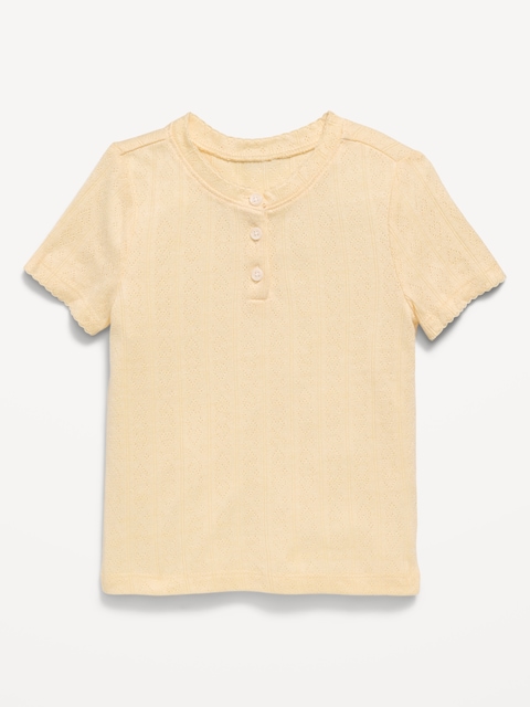 Cozy Short-Sleeve Pointelle-Knit Top for Toddler Girls