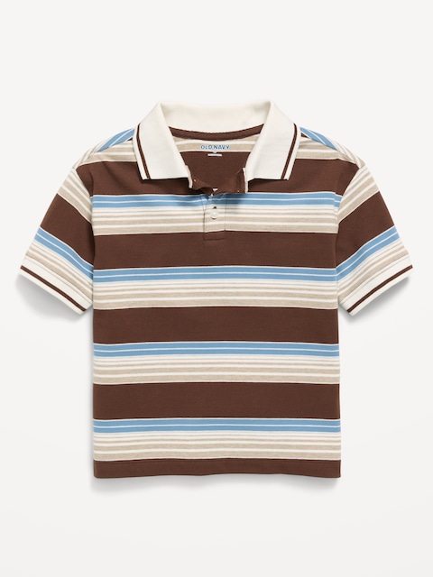 Oversized Short-Sleeve Striped Pique Polo Shirt for Toddler Boys