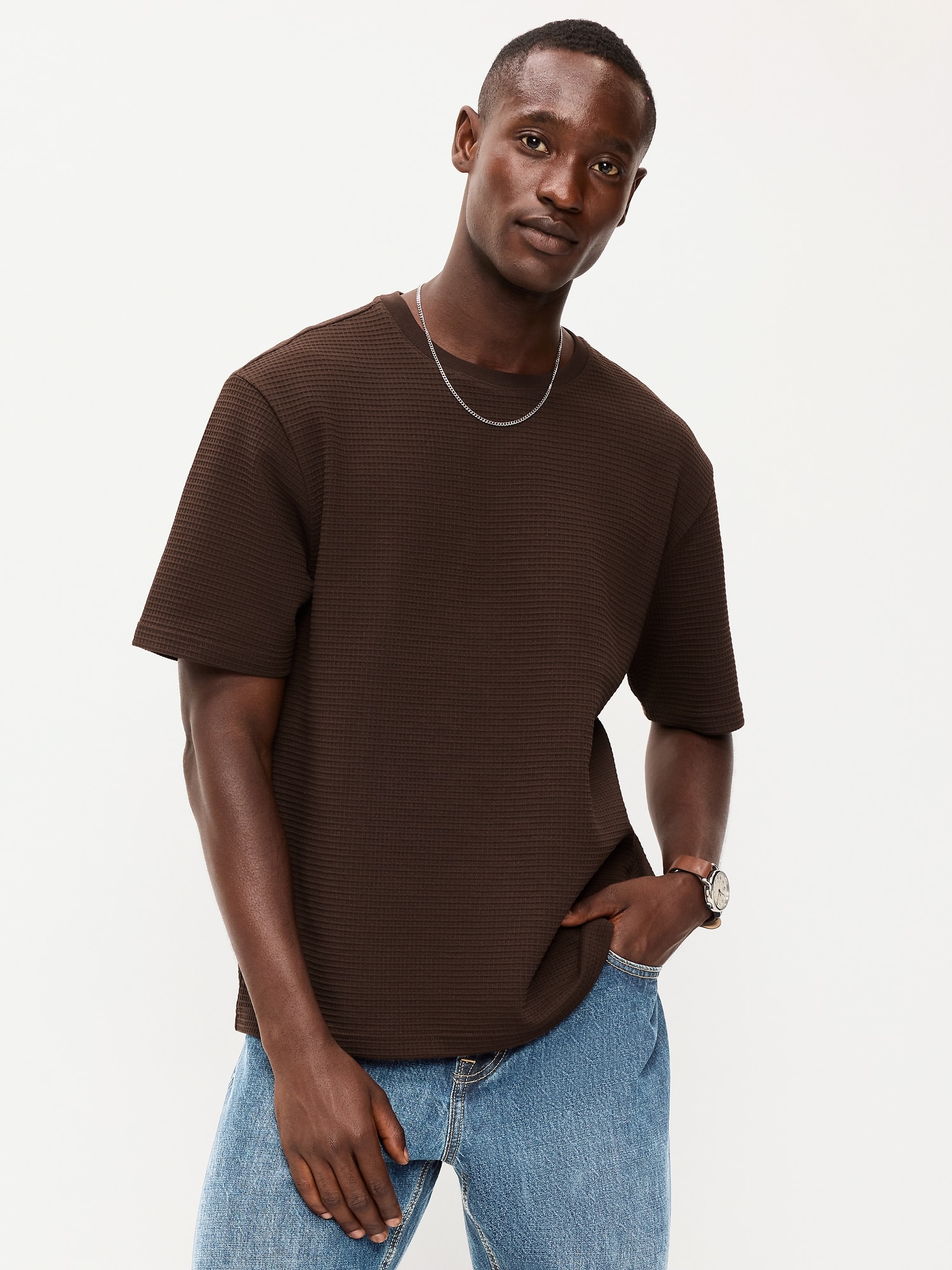 T-SHIRT DÉCONTRACTÉ EN TISSU GAUFRÉ TEXTURÉ À MANCHES COURTES
