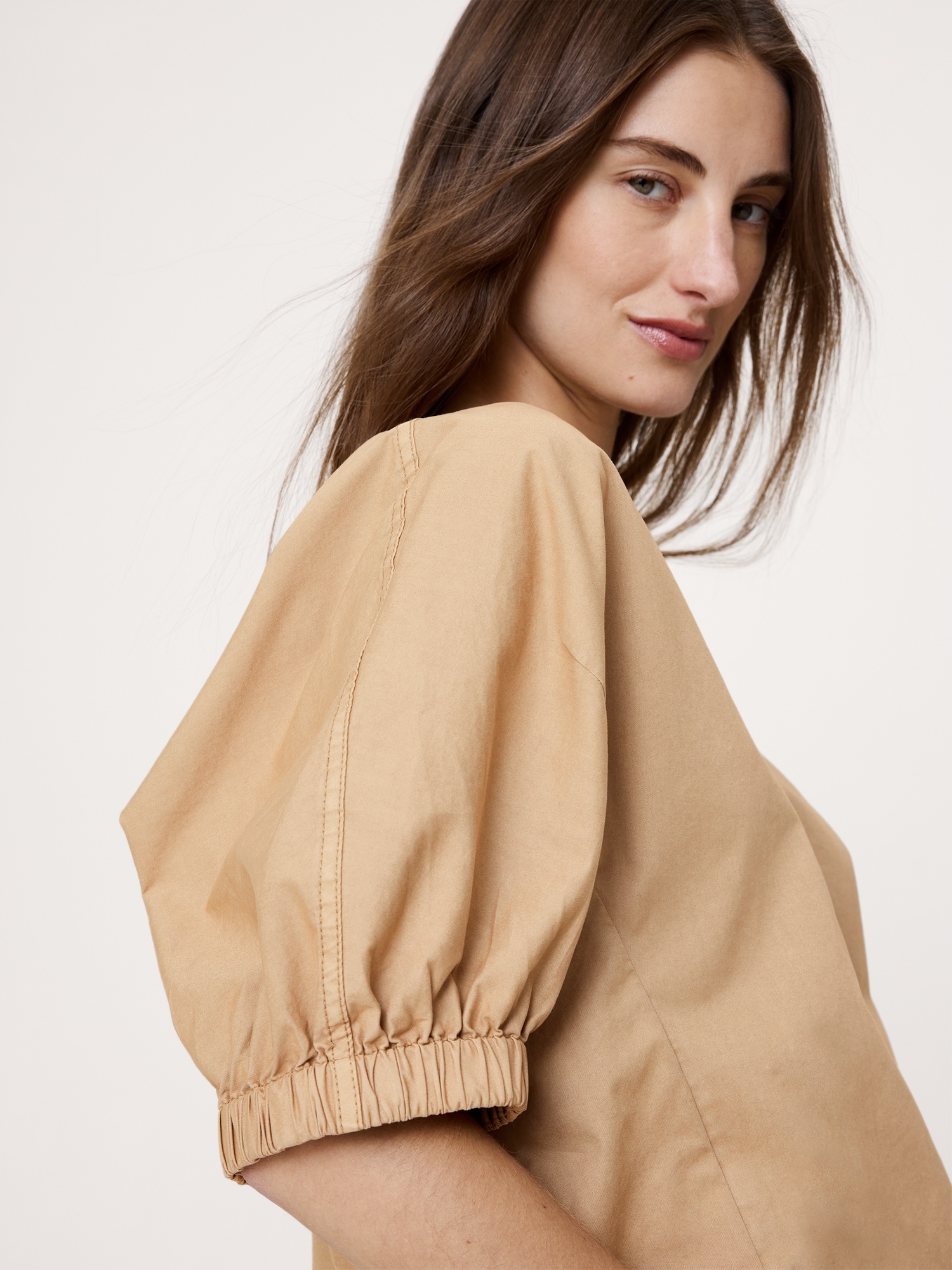 Cotton Twill Puff-Sleeve Top