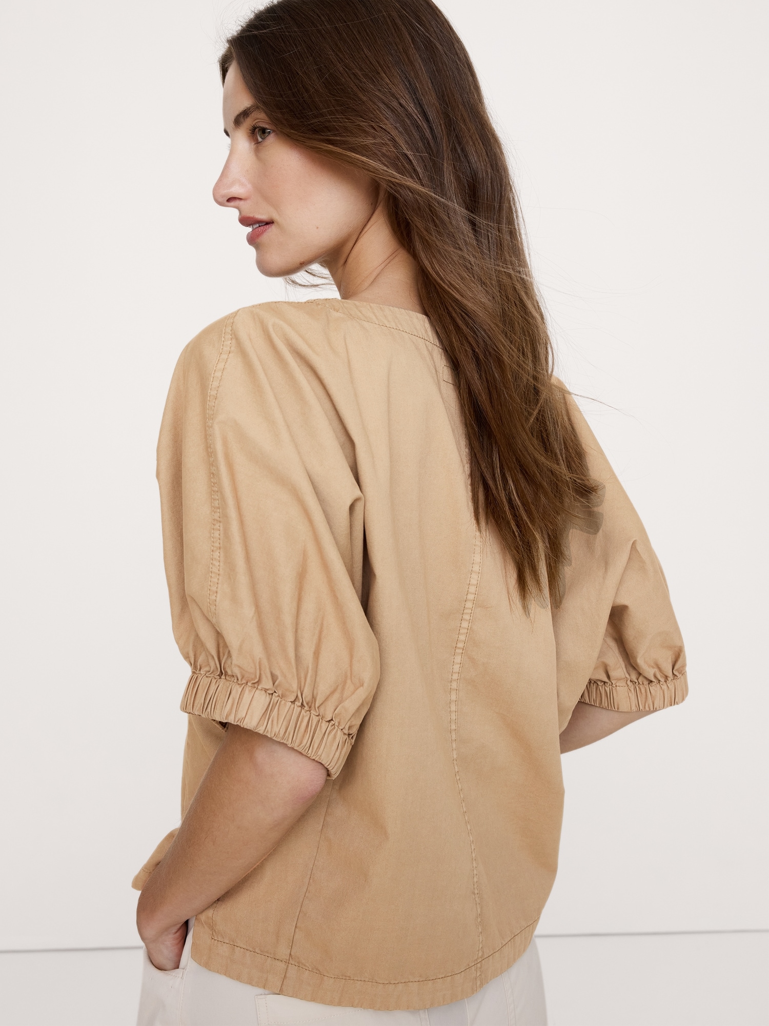 Cotton Twill Puff-Sleeve Top